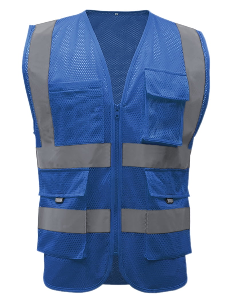 Toptie Class 2 High Visibility Mesh Safety Vest With 9 Pockets and Reflective Strips, Meets ANSI/ISEA Standards