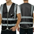 thumbnail image 1 of Toptie Class 2 High Visibility Zipper Front Safety Vest With 9 Pockets and Reflective Strips, Meets ANSI/ISEA Standards-Black-XL, 1 of 7