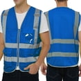 thumbnail image 1 of Toptie Class 2 High Visibility Zipper Front Safety Vest With 9 Pockets and Reflective Strips, Meets ANSI/ISEA Standards-Blue-XXL, 1 of 7