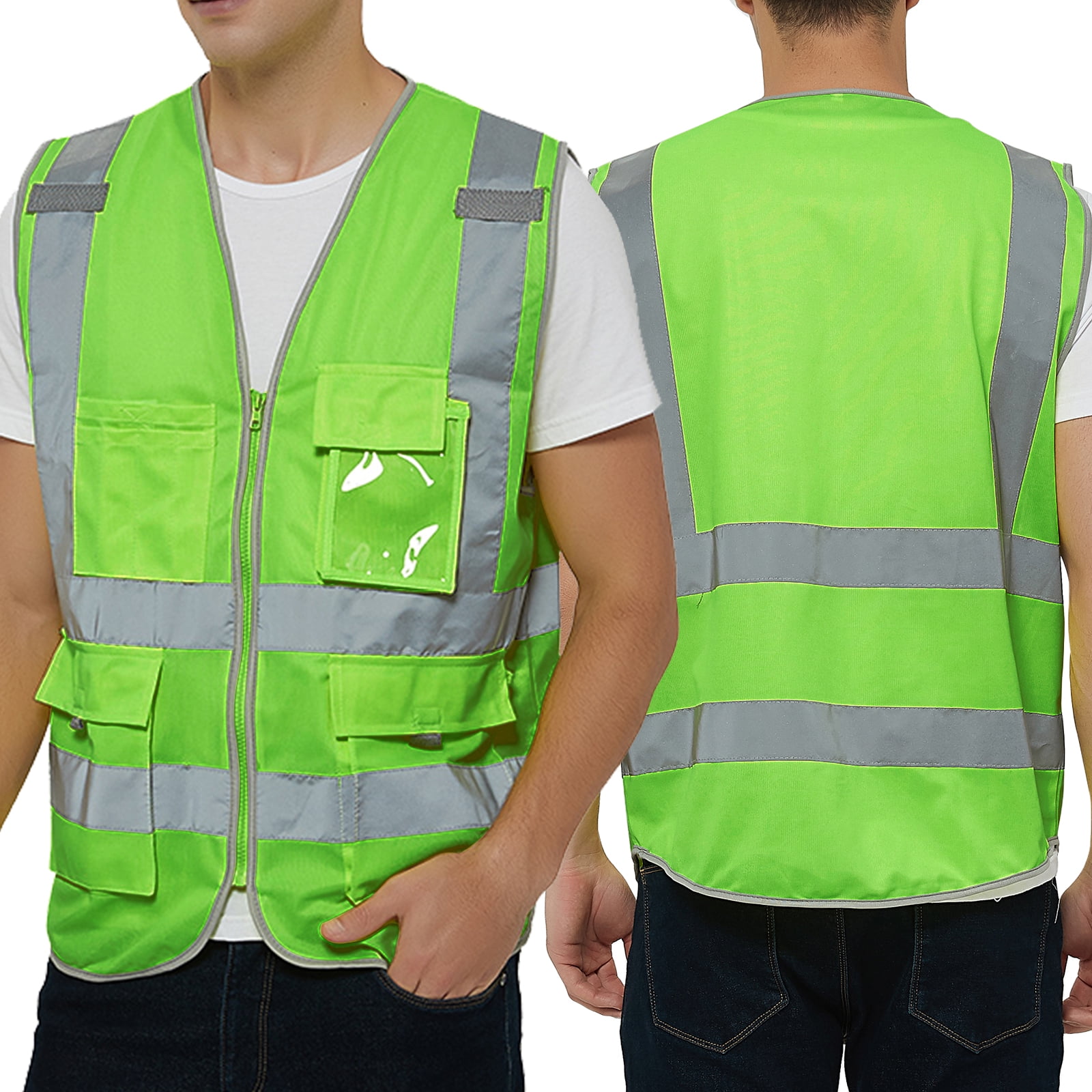 Toptie Class 2 High Visibility Zipper Front Safety Vest With 9 Pockets ...