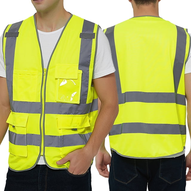 Toptie Class 2 High Visibility Zipper Front Safety Vest With 9 Pockets ...