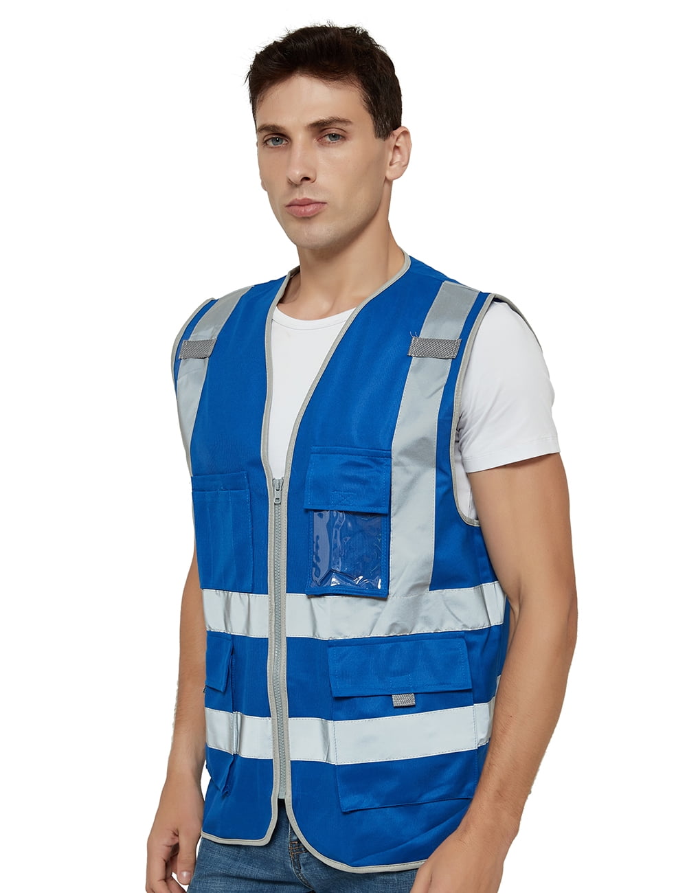 Toptie Class 2 High Visibility Zipper Front Safety Vest With 9 Pockets and Reflective Strips, Meets ANSI/ISEA Standards