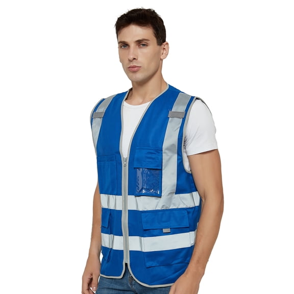 Toptie Class 2 High Visibility Zipper Front Safety Vest With 9 Pockets and Reflective Strips, Meets ANSI/ISEA Standards