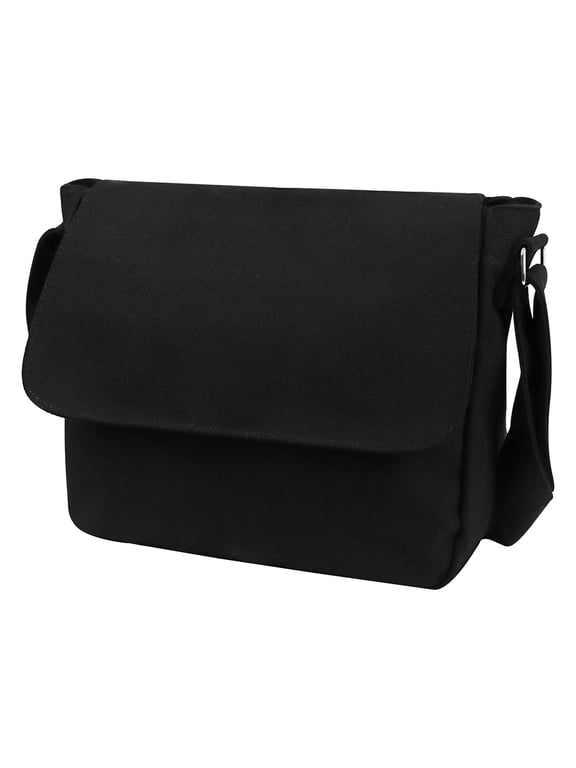 Classic Canvas Messenger Bag, Black Canvas Shoulder Bag Side Bag for Men and Women