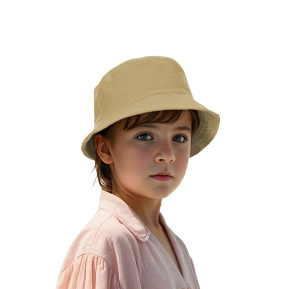 Toptie Classic Kids Cotton Bucket Hat Summer Outdoor UV Sun Protection Hat for Boys Girls-Khaki