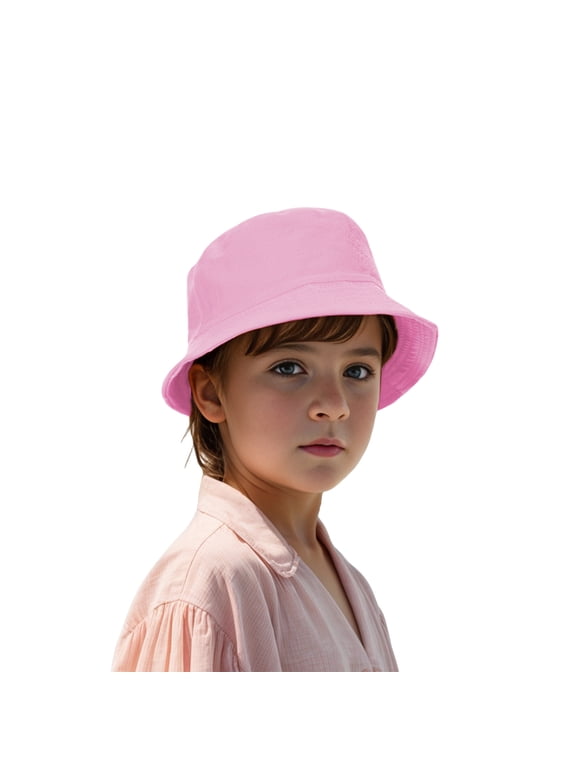 Classic Kids Cotton Bucket Hat Summer Outdoor UV Sun Protection Hat for Boys Girls-Pink