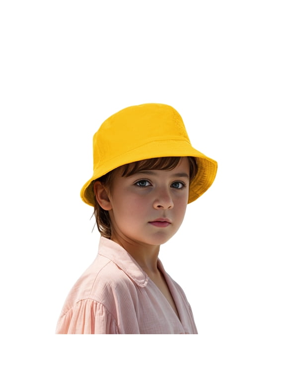 Classic Kids Cotton Bucket Hat Summer Outdoor UV Sun Protection Hat for Boys Girls-Yellow