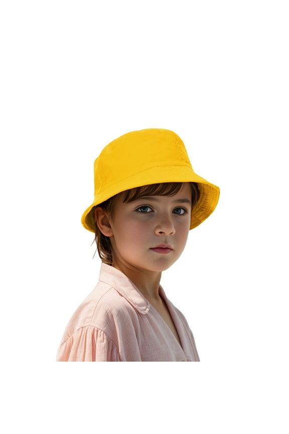 Classic Kids Cotton Bucket Hat Summer Outdoor UV Sun Protection Hat for Boys Girls-Yellow