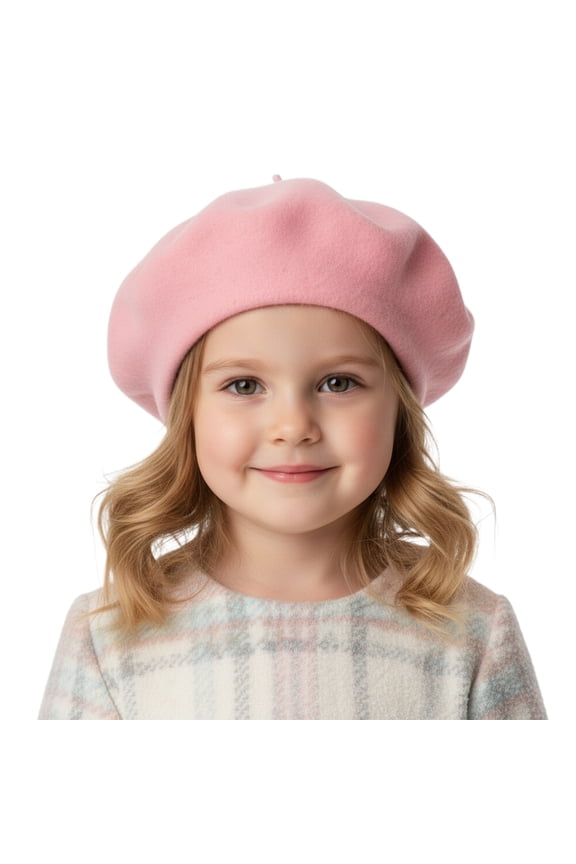 Classic Kids' Wool French Warm Beret Girl's Artist Hat, 9.5 inches Diameter-Pink