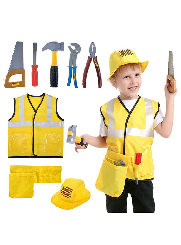 Toptie Construction Worker Costume for Boys Kids, Christmas Dress Up Gift for 3 - 6 Years Old