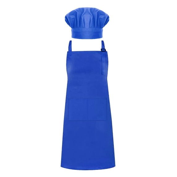 Toptie Cotton Canvas Adjustable Apron Chef Hat Set for Men and Women-Blue-L