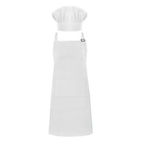 Toptie Cotton Canvas Adjustable Apron Chef Hat Set for Men and Women-White-L
