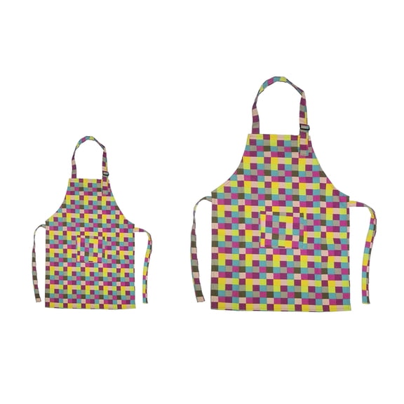 Toptie Cotton Canvas Parent-Child Apron Set-Grid-Kid XXL/Adult L