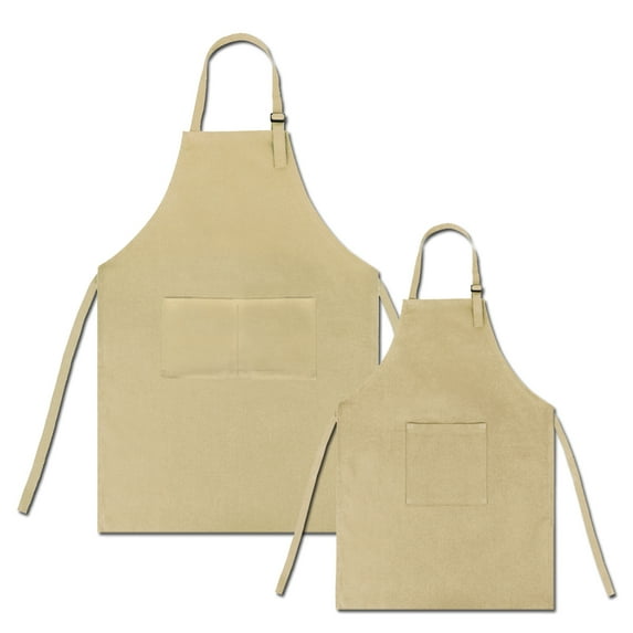 Toptie Cotton Canvas Parent-Child Apron Set-Khaki-Kid S/Adult XL