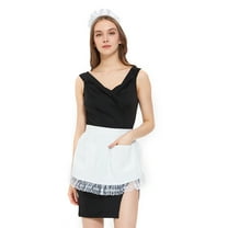 Toptie Cotton Lace Waist Apron with Headband for Women, Christmas Cosplay Maid Costume Accessory
