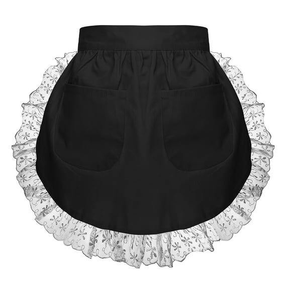 Toptie Cotton Waist Apron with Pockets for Women, Christmas Kitchen Lace Half Aprons for Cooking