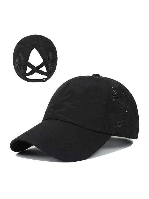 Criss Cross Ponytail Baseball Cap Mesh Quick-Dry Mesh Cooling Ponytail Hat for Women Outdoor Sports-Black