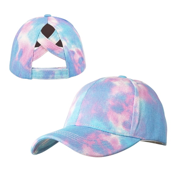 Toptie Criss Cross Tie Dye Ponytail Baseball Cap for Women, Washed Messy High Bun Ponytail Hat