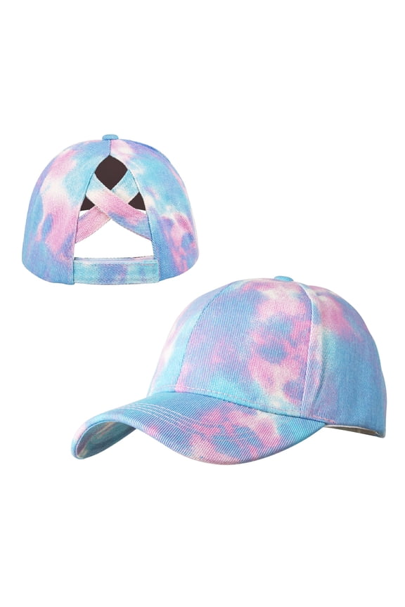 Criss Cross Tie Dye Ponytail Baseball Cap for Women, Washed Messy High Bun Ponytail Hat
