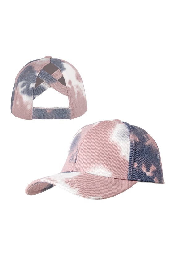 Criss Cross Tie Dye Ponytail Baseball Cap for Women, Washed Messy High Bun Ponytail Hat