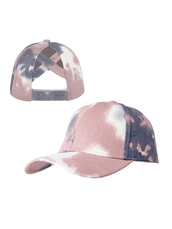 Criss Cross Tie Dye Ponytail Baseball Cap for Women, Washed Messy High Bun Ponytail Hat