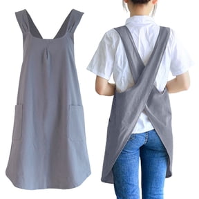 Toptie Cross Back Kitchen Apron with Two Pockets for Women, Cotton Linen Christmas Apron - Gray