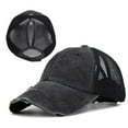 thumbnail image 1 of Toptie Distressed Messy High Bun Ponytail Baseball Cap for Women Vintage Washed Cotton Ponytail Hat-Black, 1 of 8