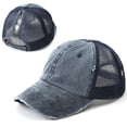 thumbnail image 1 of Toptie Distressed Messy High Bun Ponytail Baseball Cap for Women Vintage Washed Cotton Ponytail Hat-Navy, 1 of 8