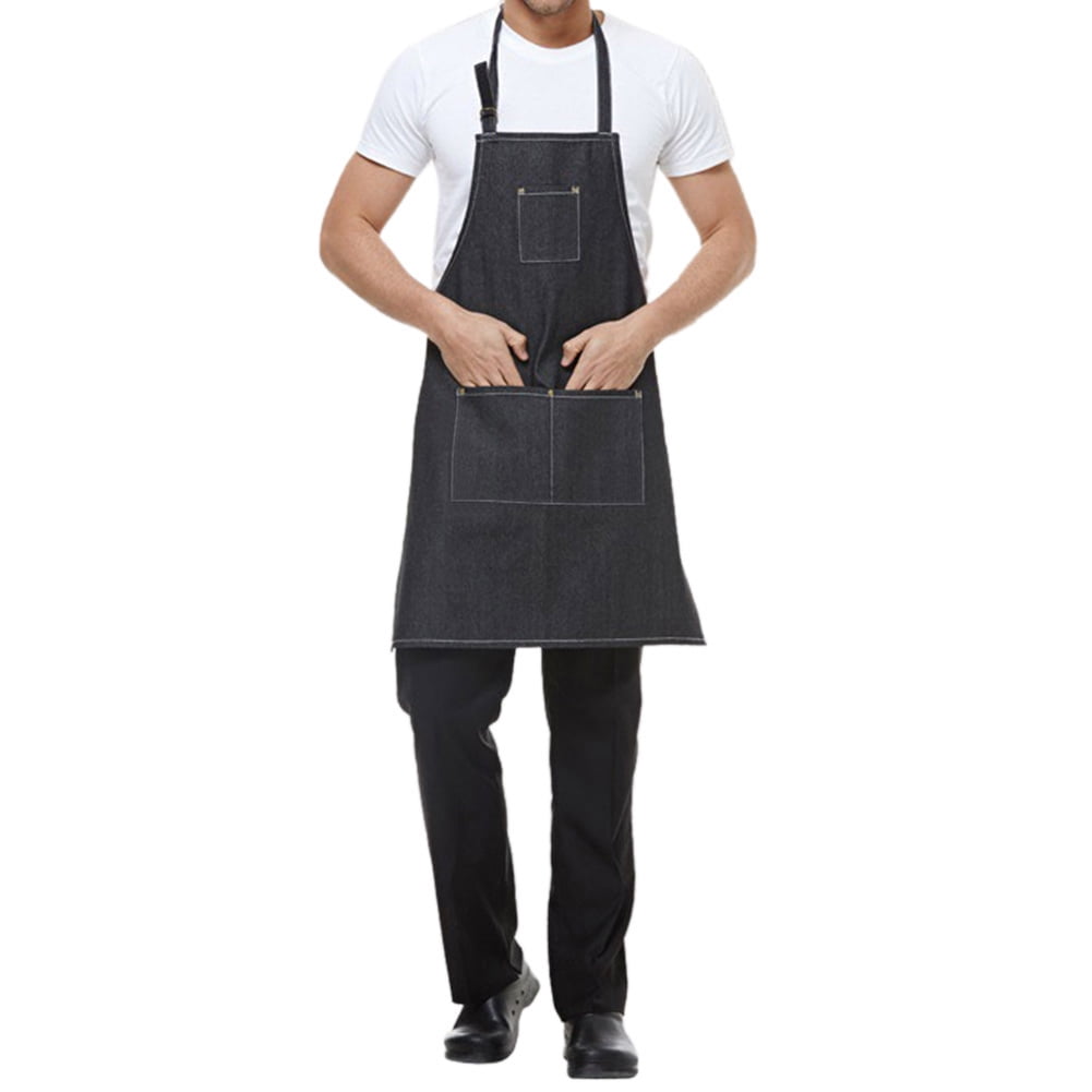 Toptie Durable Cotton Canvas Denim Chef Kitchen Restaurant Garden Apron w/3 Pockets for Men and Women, 30.5" X 24.5"-Black