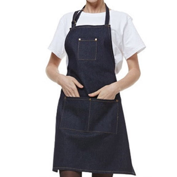 Toptie Durable Cotton Canvas Denim Chef Kitchen Restaurant Garden Apron w/3 Pockets for Men and Women, 30.5" X 24.5"-Denim