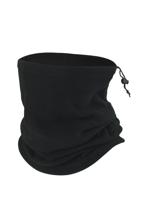 Fleece Neck Warmer Scarf Hat Multifunctional Headgear Winter Beanie Hat Neck Gaiter-Black