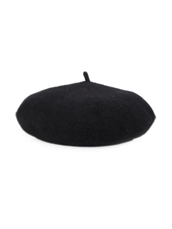 Girls Wool French Beret Hat for Kids, Artist Dome Beret Woolen Beanie Hat-Black