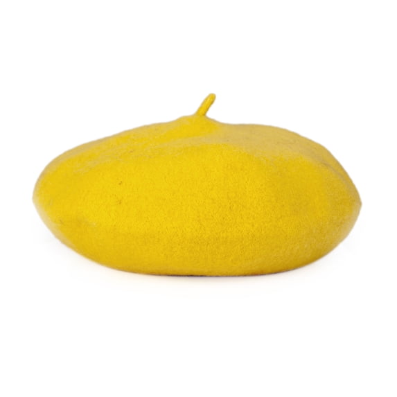 Toptie Girls Wool French Beret Hat for Kids, Artist Dome Beret Woolen Beanie Hat-Yellow