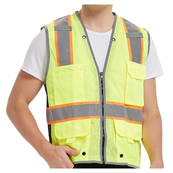 Toptie High Visibility Mesh 3.5" Reflective Surveyor Safety Vest Heavy Duty Mesh With Reflective Trim, Meets ANSI/ISEA Standards-Yellow-3XL