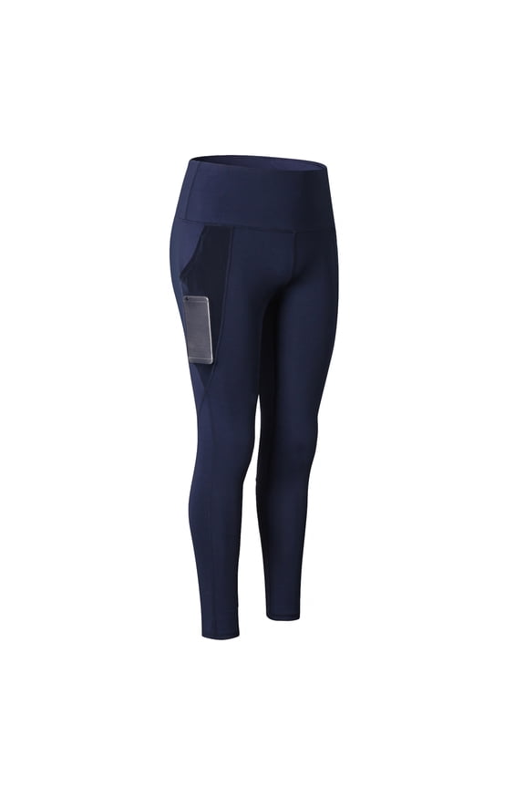 High Waist Yoga Pants with Mesh Pockets, Women Tummy Control Workout Pants Yoga Leggings-Navy-M