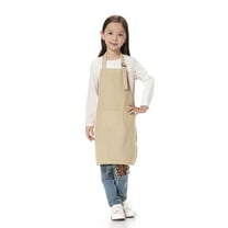 Toptie Kid's Bib Chef Aprons with Pocket & Adjustable Strap, for Painting Baking Kitchen Cooking-Khaki-M