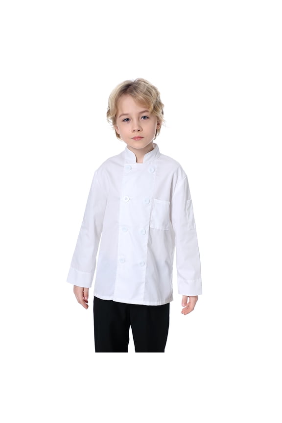 Kid's Chef Coat For Cook Uniform Halloween Costume-White-10/12