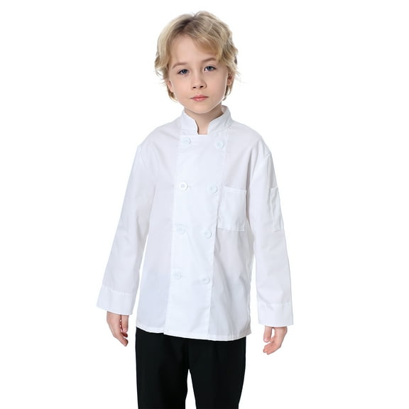 Toptie Kid's Chef Coat For Cook Uniform Halloween Costume-White-6X/7