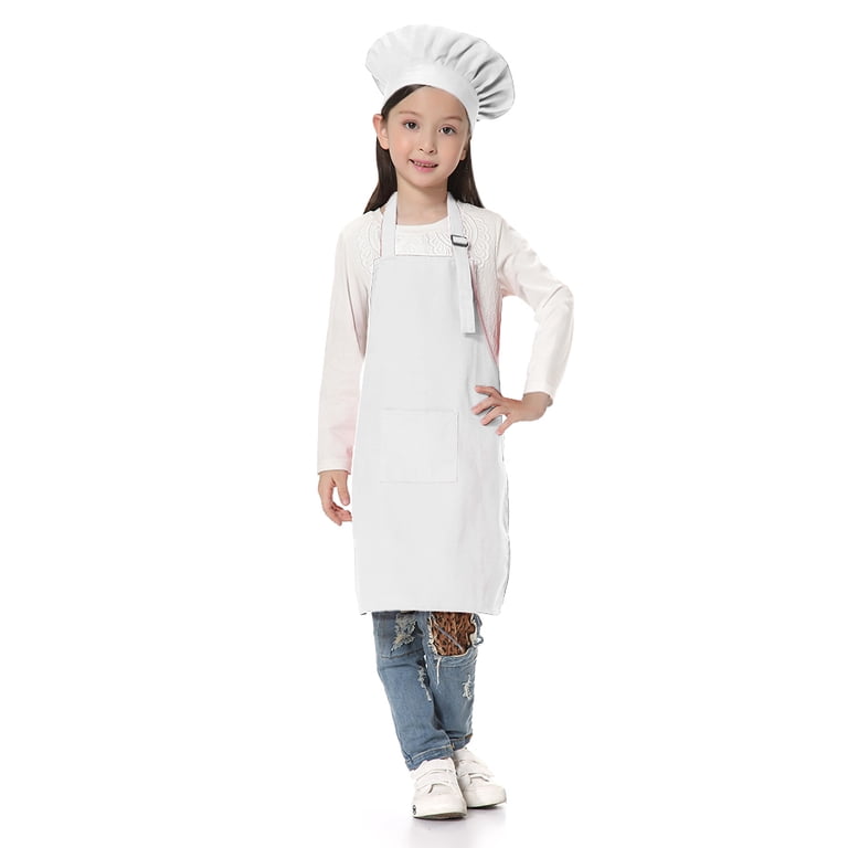 TOPTIE Kids Apron and Chef Hat Set, Adjustable Cotton Child