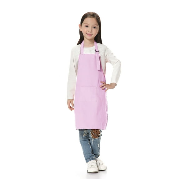 TOPTIE Kids Aprons with Pocket & Adjustable Strap, Child Chef Bib Apron for Kitchen Cooking Baking Painting-Light Pink-XL