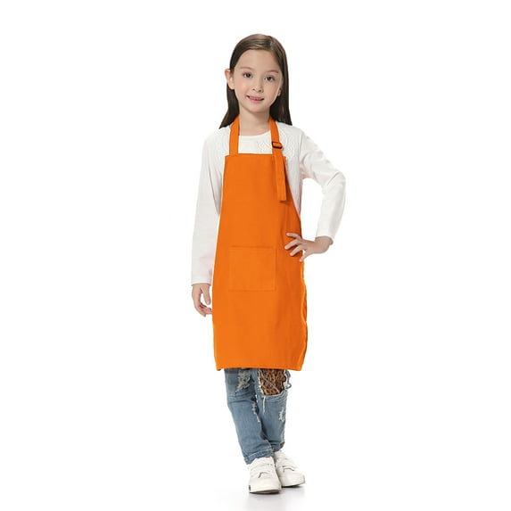 TOPTIE Kids Aprons with Pocket & Adjustable Strap, Child Chef Bib Apron for Kitchen Cooking Baking Painting-Orange-S