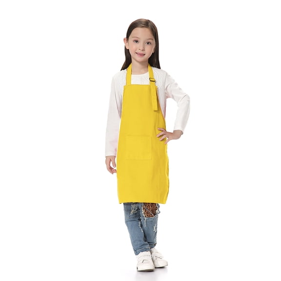 TOPTIE Kids Aprons with Pocket & Adjustable Strap, Child Chef Bib Apron for Kitchen Cooking Baking Painting-Yellow-M