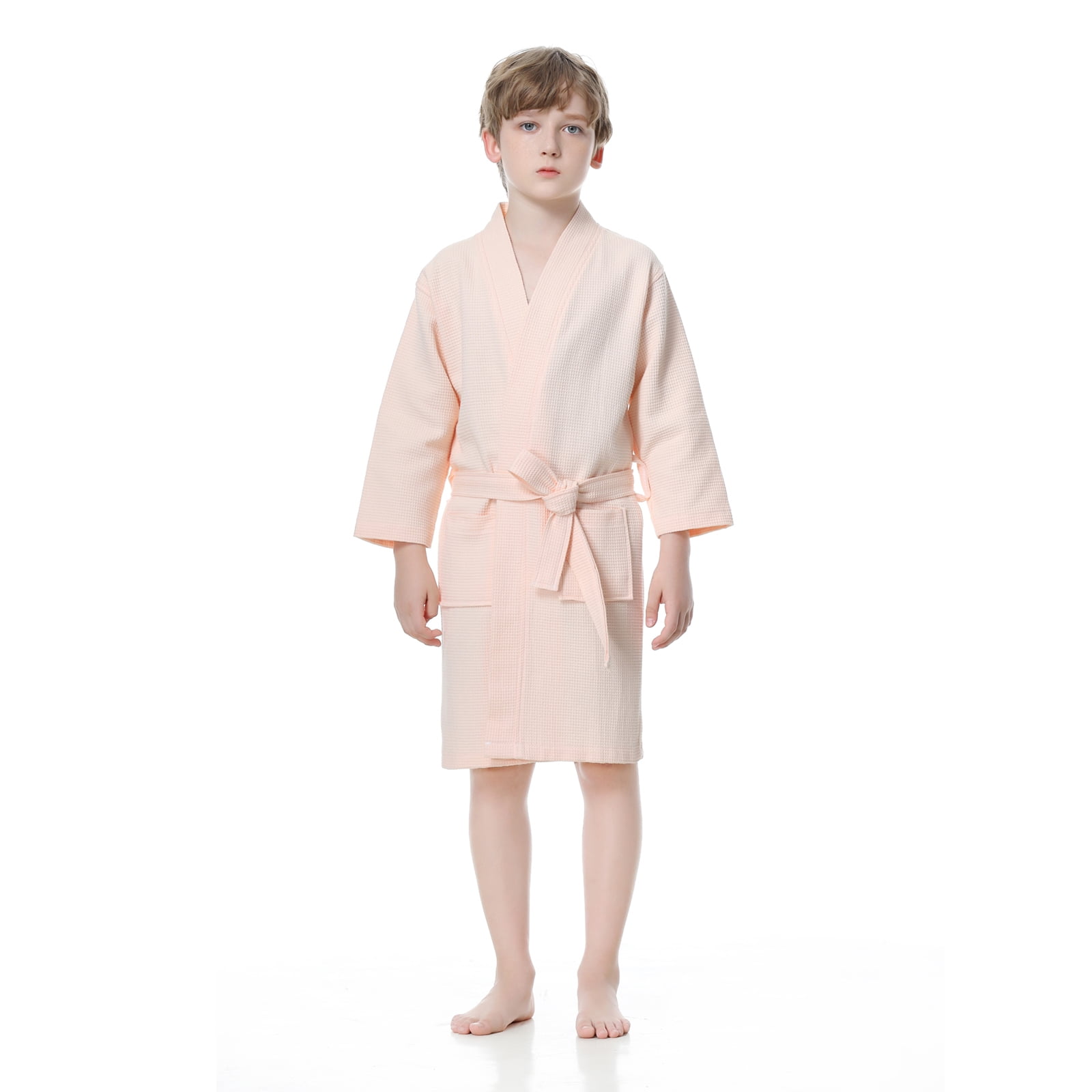 Toptie Kids Bathrobe Boys Girls Robe Waffle Lightweight Sleepwear for Kids  3-10 Years-White-XL 
