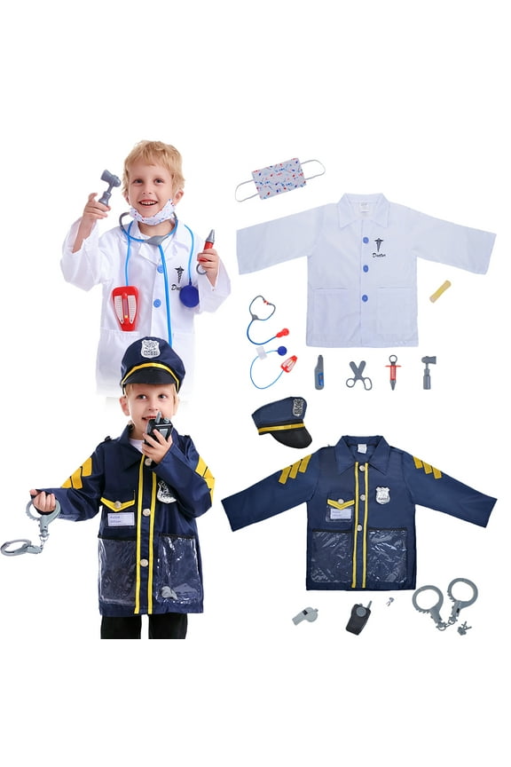 Kids Doctor Police Officer Dress Up Clothes with Accessories, Career Role Play Uniforms