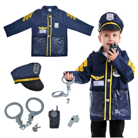 Toptie Kids Police Costume, Policeman Police Officer Costume Christmas Dress Up Gift for 3 - 6 Years Old-Navy Blue-S