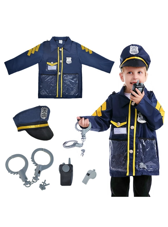 Toptie Kids Police Costume, Policeman Police Officer Costume Christmas Dress Up Gift for 3 - 6 Years Old-Navy Blue-S