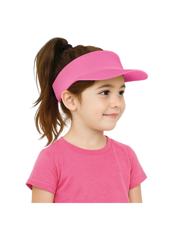 Kids UV Sun Protection Visor Cap, Adjustable Cotton Sun Hat Visors for Boys Girls-Pink