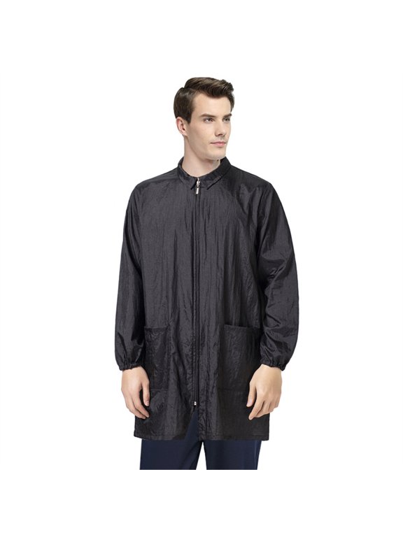 Long Sleeve Hair Stylist Smock Work Clothes, Pet Grooming Haircut Hairdressing Barber Cape Shirt Jacket for Salon-Black-M