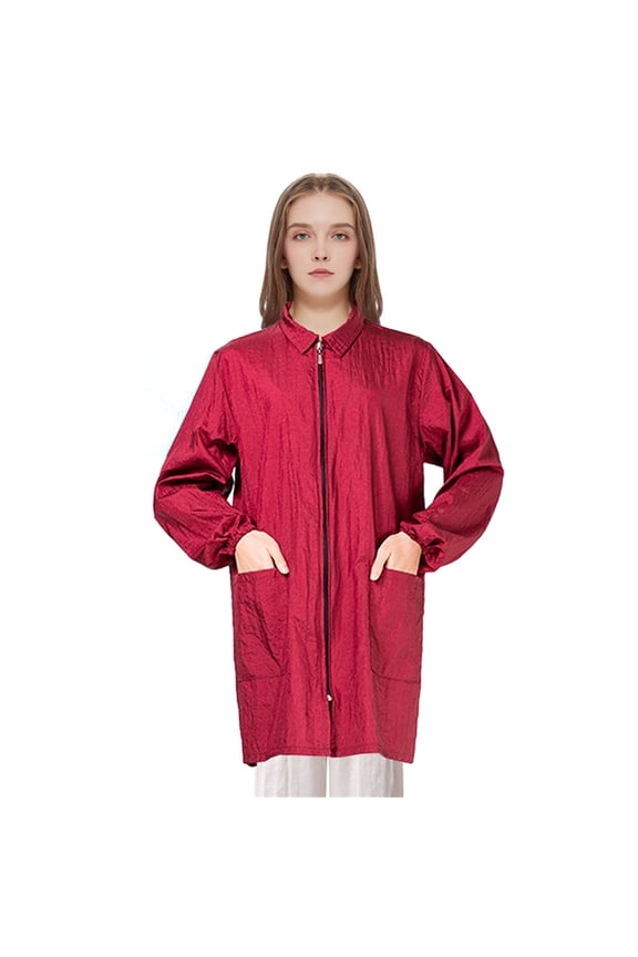 Long Sleeve Hair Stylist Smock Work Clothes, Pet Grooming Haircut Hairdressing Barber Cape Shirt Jacket for Salon-Red-L