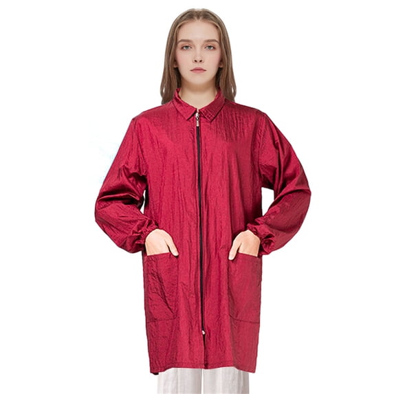 Toptie Long Sleeve Hair Stylist Smock Work Clothes, Pet Grooming Haircut Hairdressing Barber Cape Shirt Jacket for Salon-Red-L